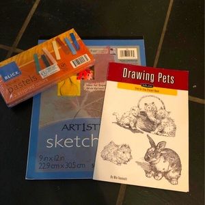 Art supplies-pad, pastels, small how to draw animals book